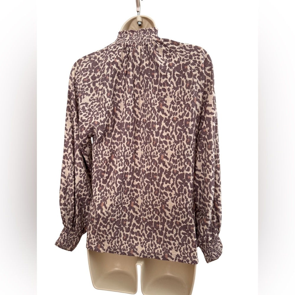 Nation LTD Leopard Print Smocked Mock Neck Blouse – Size Small - Picture 10 of 14